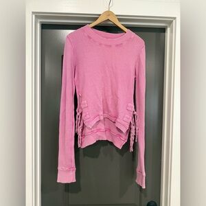 Pink waffle knit shirt with Side Ties